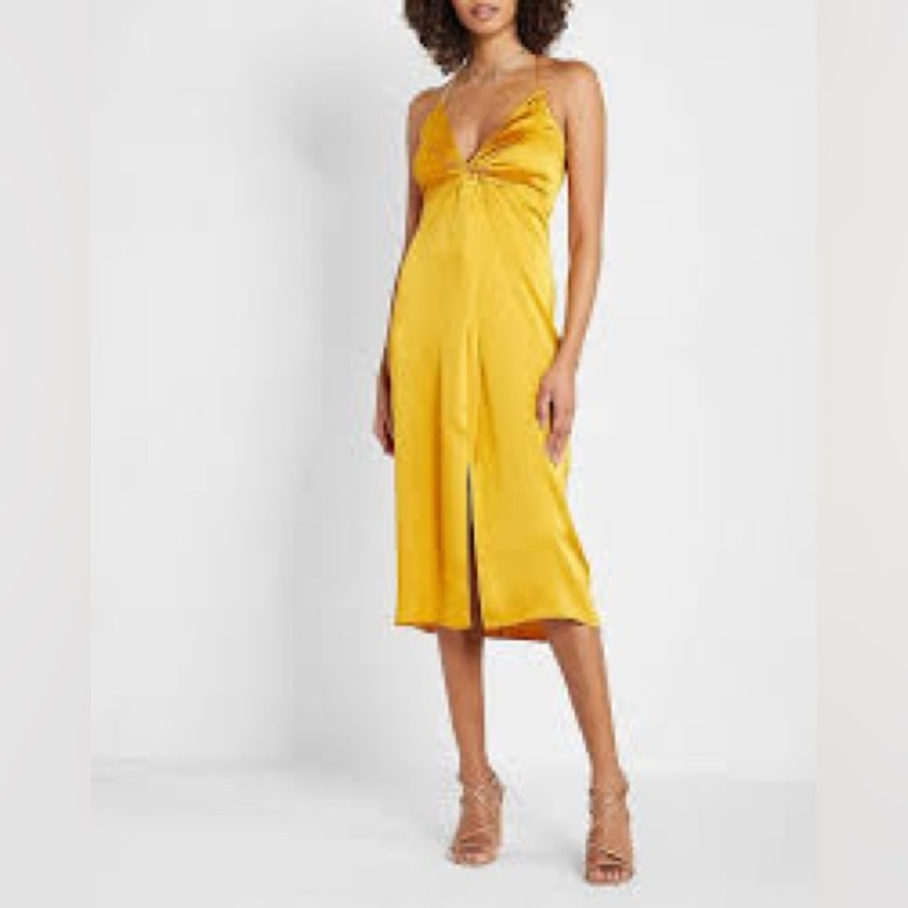 NWT EXPRESS SATIN TWIST FRONT SLIP DRESS Golden Yellow Sz S